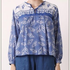 Matta NY Zaira Shell Turkish Blue Cotton Peasant Boho Top